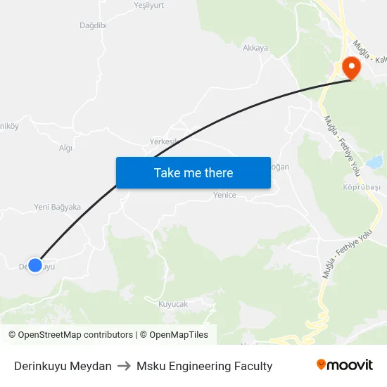 Derinkuyu Meydan to Msku Engineering Faculty map