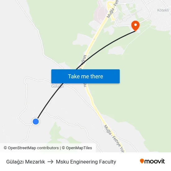 Gülağzı Mezarlık to Msku Engineering Faculty map