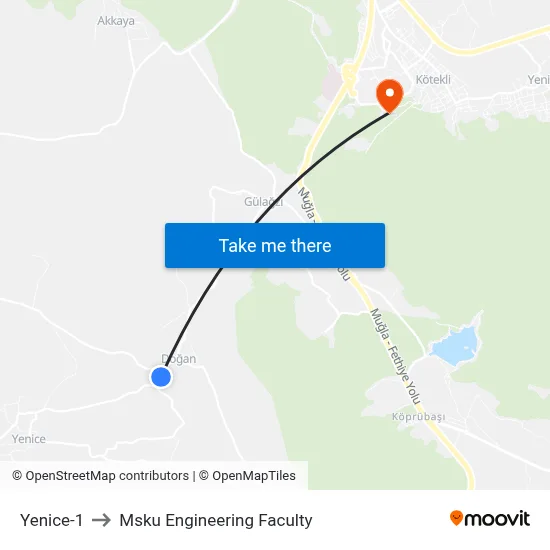 Yenice-1 to Msku Engineering Faculty map