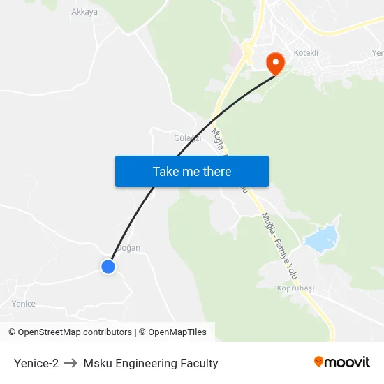 Yenice-2 to Msku Engineering Faculty map
