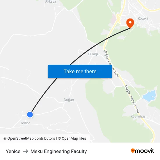 Yenice to Msku Engineering Faculty map