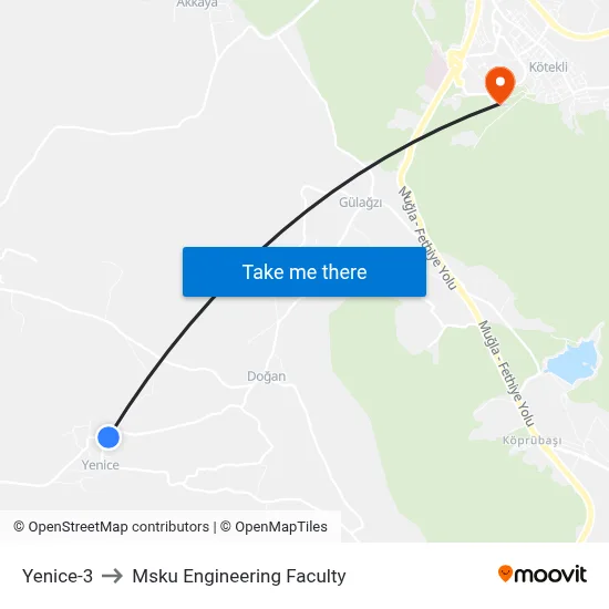 Yenice-3 to Msku Engineering Faculty map