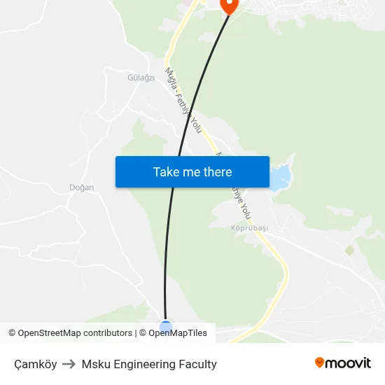 Çamköy to Msku Engineering Faculty map