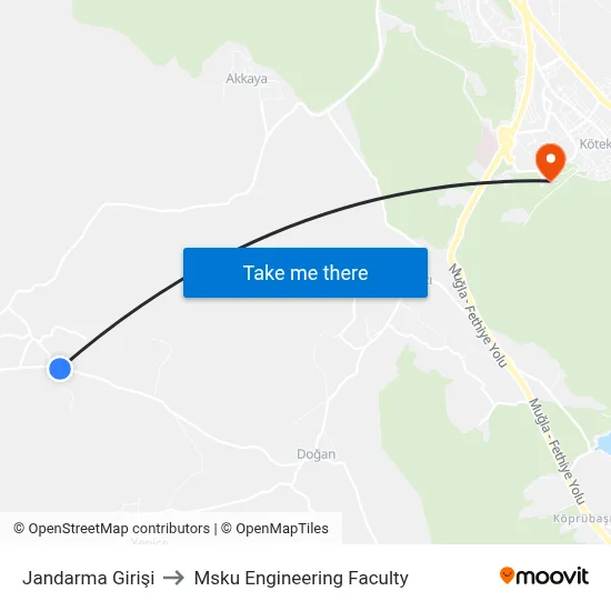Jandarma Girişi to Msku Engineering Faculty map