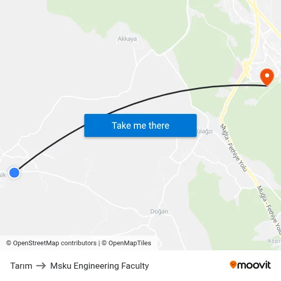 Tarım to Msku Engineering Faculty map