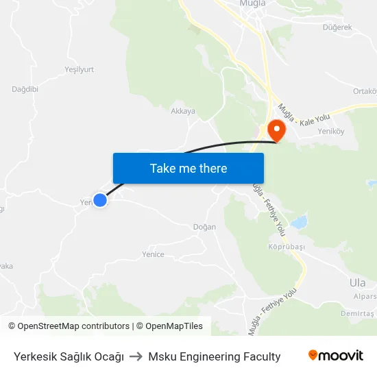 Yerkesik Sağlık Ocağı to Msku Engineering Faculty map
