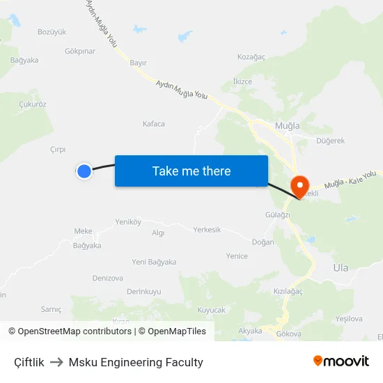 Çiftlik to Msku Engineering Faculty map