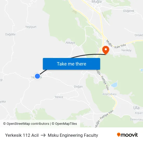 Yerkesik 112 Acil to Msku Engineering Faculty map
