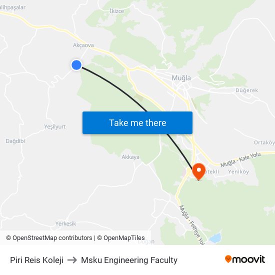 Piri Reis Koleji to Msku Engineering Faculty map