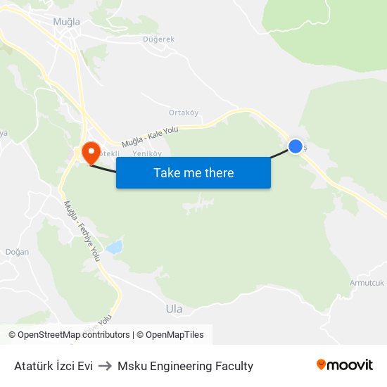 Atatürk İzci Evi to Msku Engineering Faculty map