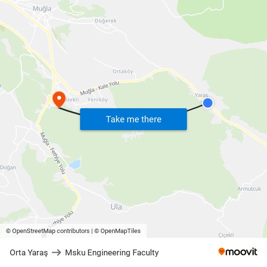 Orta Yaraş to Msku Engineering Faculty map