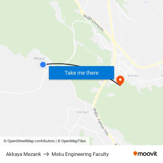 Akkaya Mezarık to Msku Engineering Faculty map