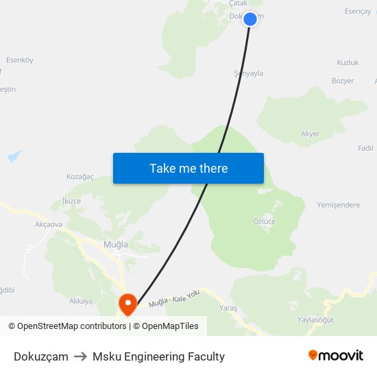 Dokuzçam to Msku Engineering Faculty map