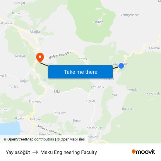 Yaylasöğüt to Msku Engineering Faculty map