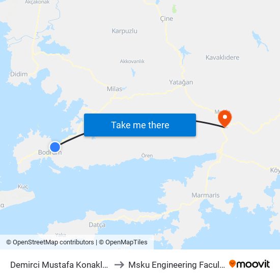 Demirci Mustafa Konakları to Msku Engineering Faculty map