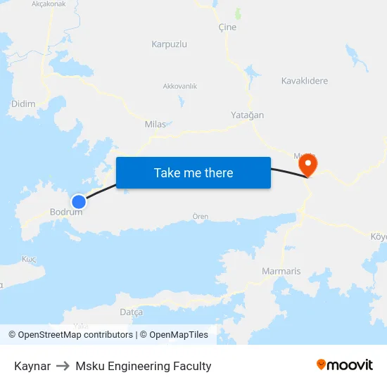 Kaynar to Msku Engineering Faculty map