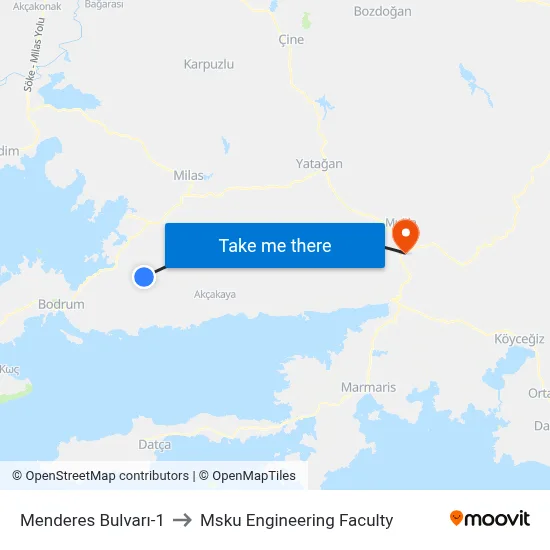 Menderes Bulvarı-1 to Msku Engineering Faculty map