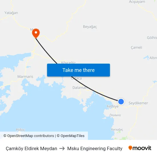 Çamköy Eldirek Meydan to Msku Engineering Faculty map