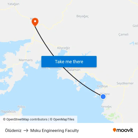 Ölüdeniz to Msku Engineering Faculty map
