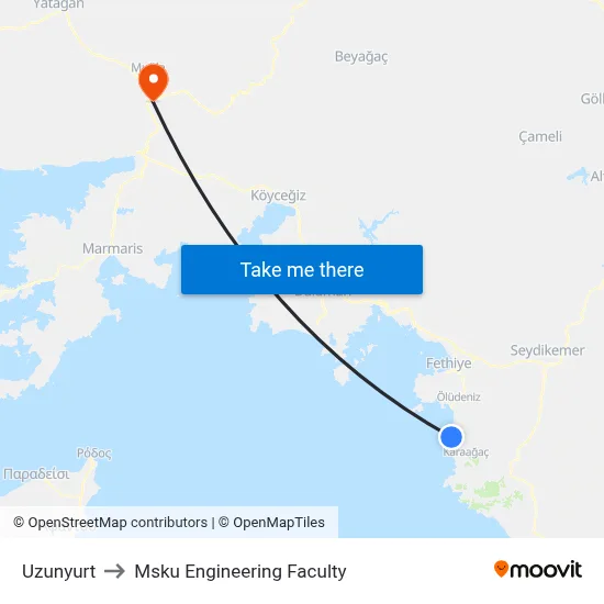 Uzunyurt to Msku Engineering Faculty map