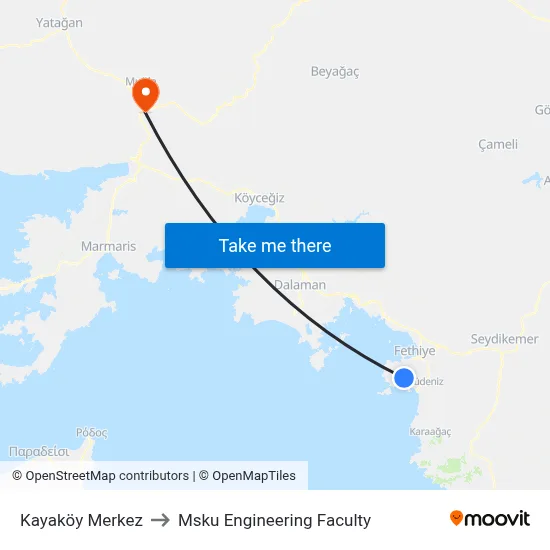 Kayaköy Merkez to Msku Engineering Faculty map