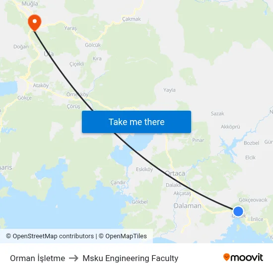 Orman İşletme to Msku Engineering Faculty map