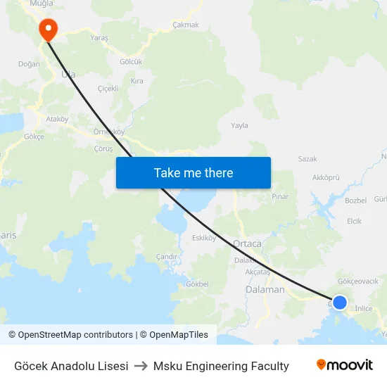 Göcek Anadolu Lisesi to Msku Engineering Faculty map