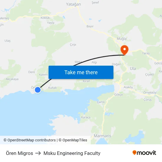 Ören Migros to Msku Engineering Faculty map