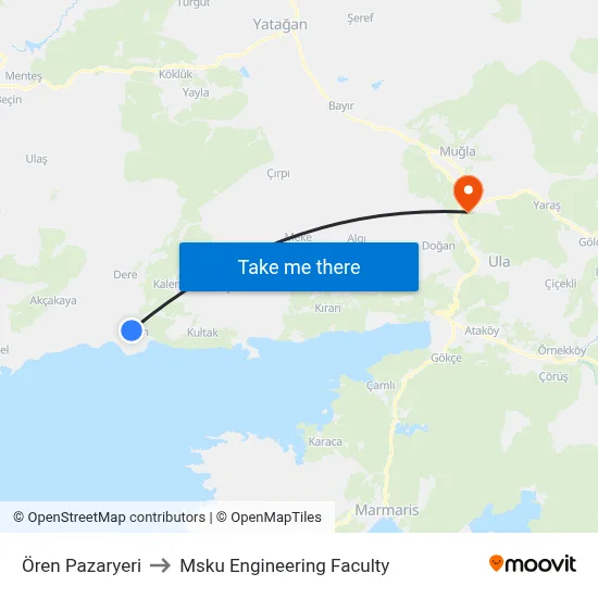 Ören Pazaryeri to Msku Engineering Faculty map