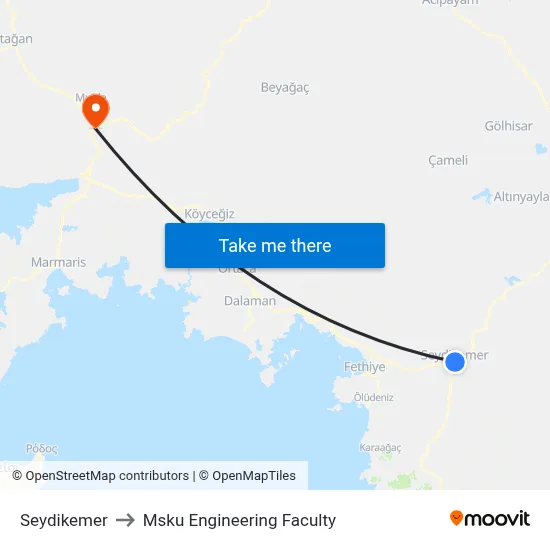 Seydikemer to Msku Engineering Faculty map