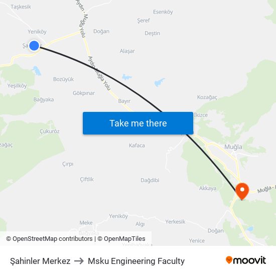 Şahinler Merkez to Msku Engineering Faculty map