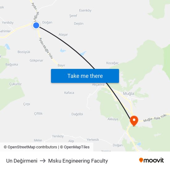 Un Değirmeni to Msku Engineering Faculty map