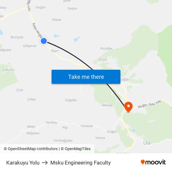 Karakuyu Yolu to Msku Engineering Faculty map