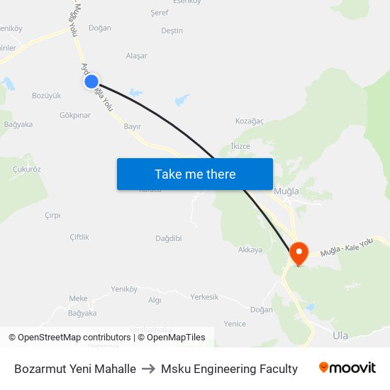 Bozarmut Yeni Mahalle to Msku Engineering Faculty map