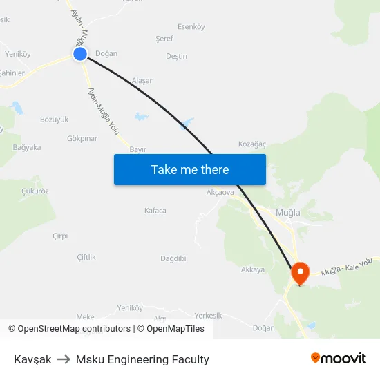 Kavşak to Msku Engineering Faculty map