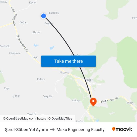 Şeref-Söben Yol Ayrımı to Msku Engineering Faculty map