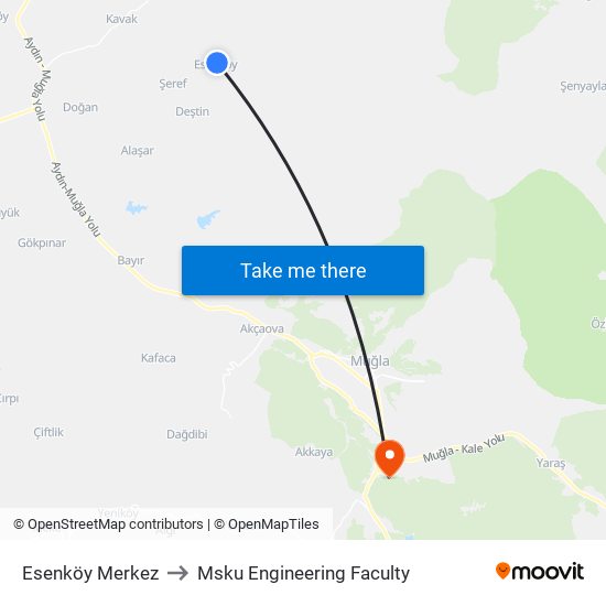 Esenköy Merkez to Msku Engineering Faculty map