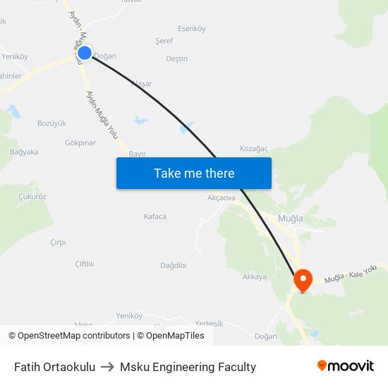 Fatih Ortaokulu to Msku Engineering Faculty map