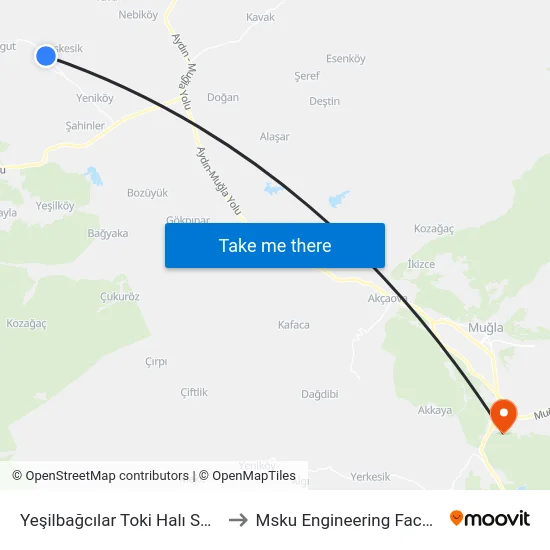 Yeşilbağcılar Toki Halı Saha to Msku Engineering Faculty map