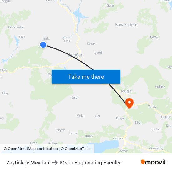 Zeytinköy Meydan to Msku Engineering Faculty map