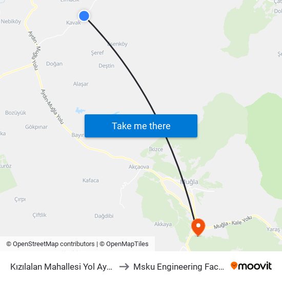 Kızılalan Mahallesi Yol Ayrımı to Msku Engineering Faculty map