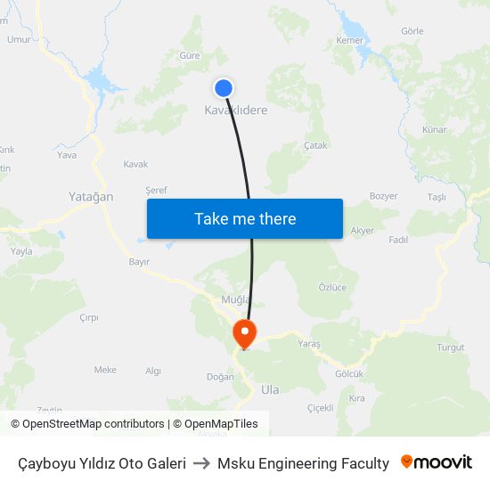 Çayboyu Yıldız Oto Galeri to Msku Engineering Faculty map