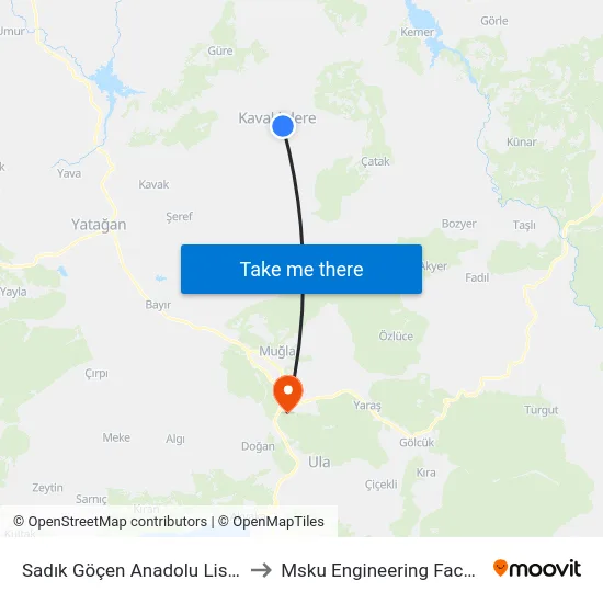 Sadık Göçen Anadolu Lisesi to Msku Engineering Faculty map