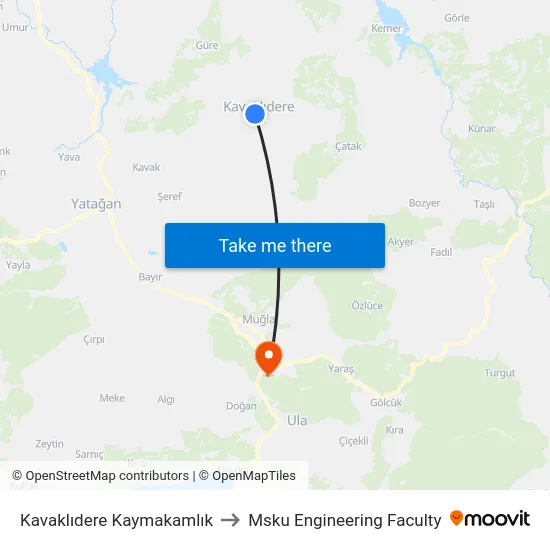 Kavaklıdere Kaymakamlık to Msku Engineering Faculty map