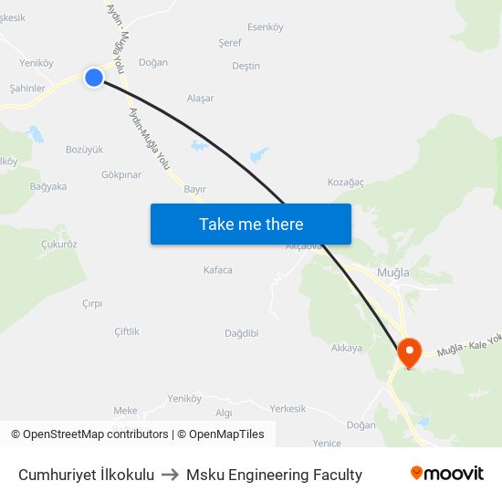 Cumhuriyet İlkokulu to Msku Engineering Faculty map