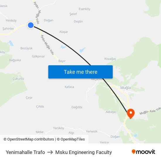 Yenimahalle Trafo to Msku Engineering Faculty map