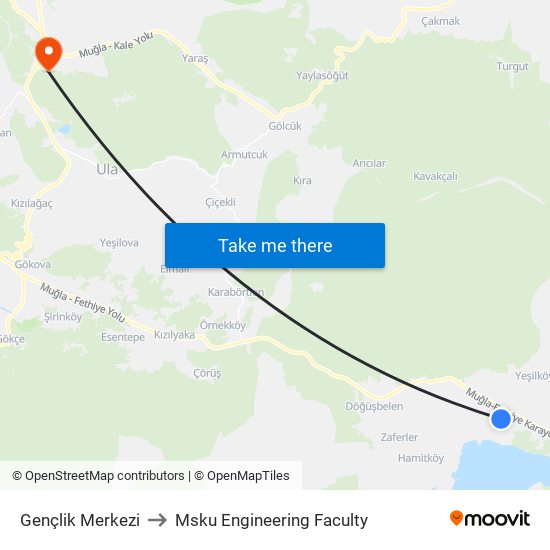 Gençlik Merkezi to Msku Engineering Faculty map