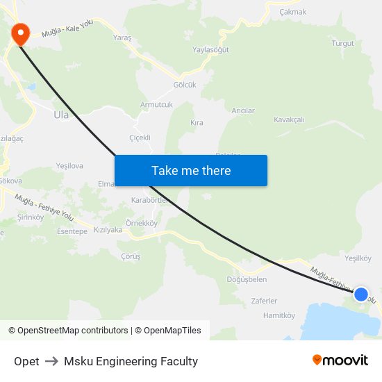 Opet to Msku Engineering Faculty map