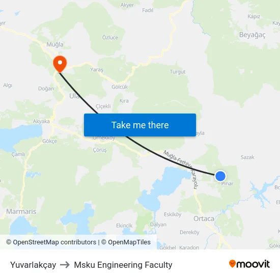 Yuvarlakçay to Msku Engineering Faculty map