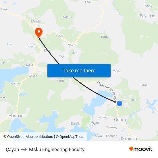 Çayan to Msku Engineering Faculty map